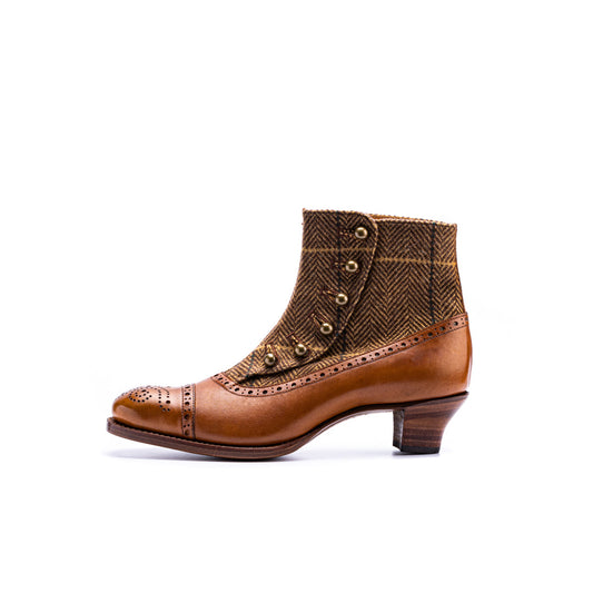 PC-5053TW BUTTON HEEL BOOTS BR/BRTW