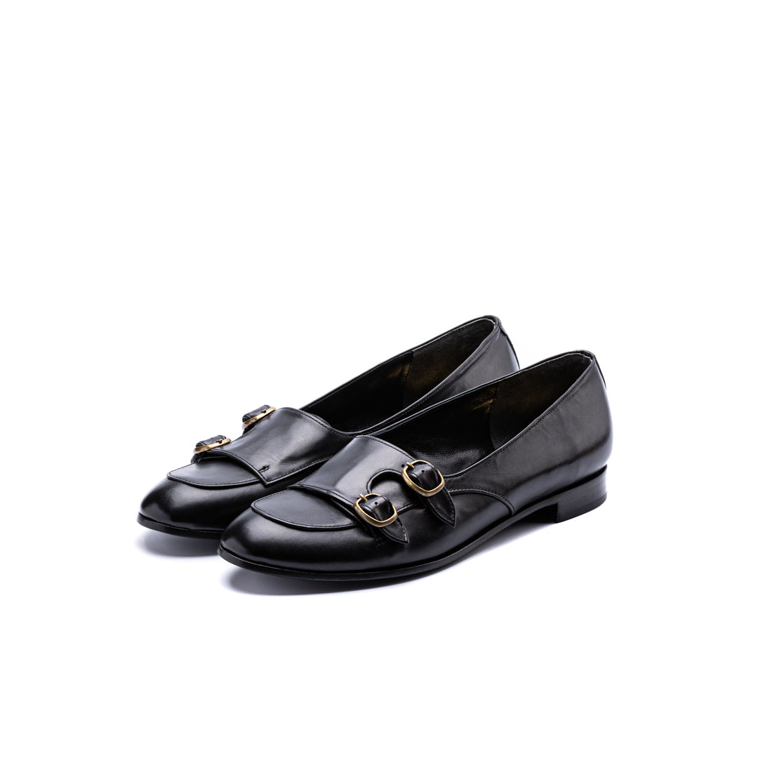 C-2335 DOUBLE MONK SLIP-ON SHOES BL