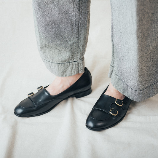 C-2335 DOUBLE MONK SLIP-ON SHOES BL