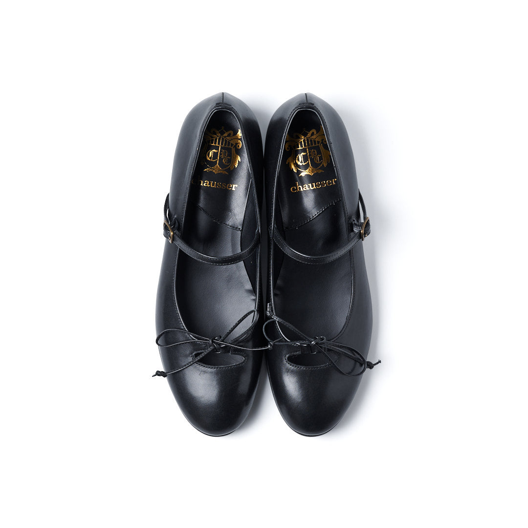C-2369 RIBBON & STRAP FLAT SHOES BL