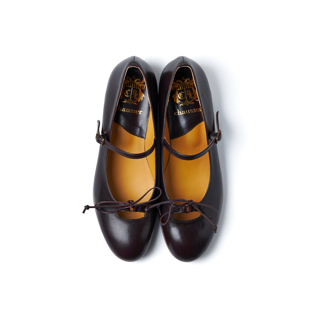C-2369 RIBBON & STRAP FLAT SHOES DBR
