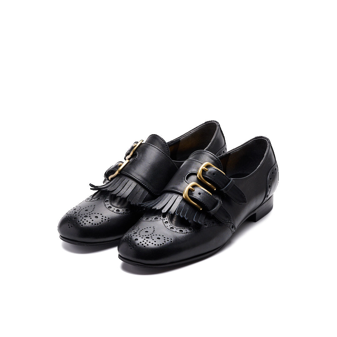 C-2370 DOUBLE MONK WINGTIP SHOES BL