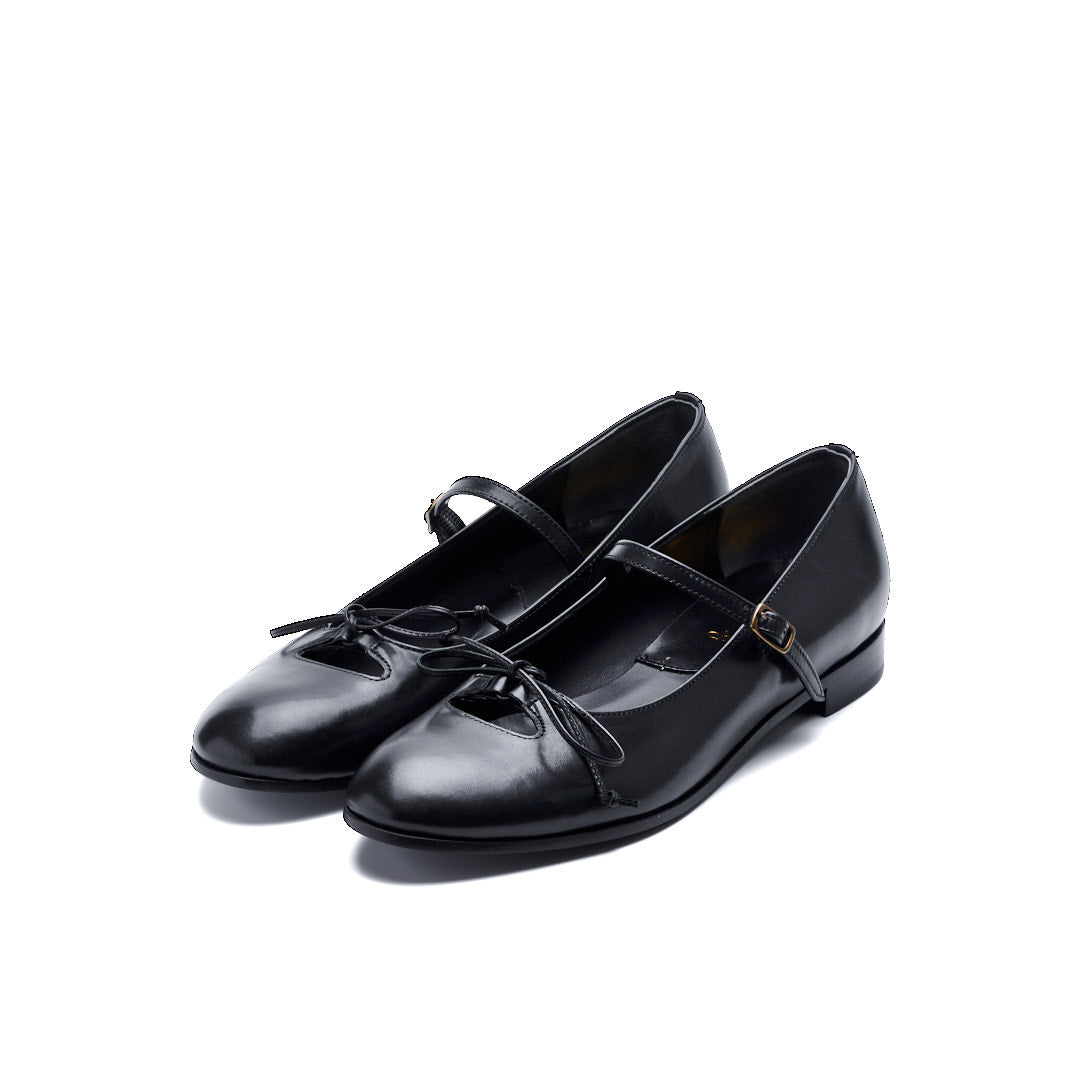 C-2369 RIBBON & STRAP FLAT SHOES BL