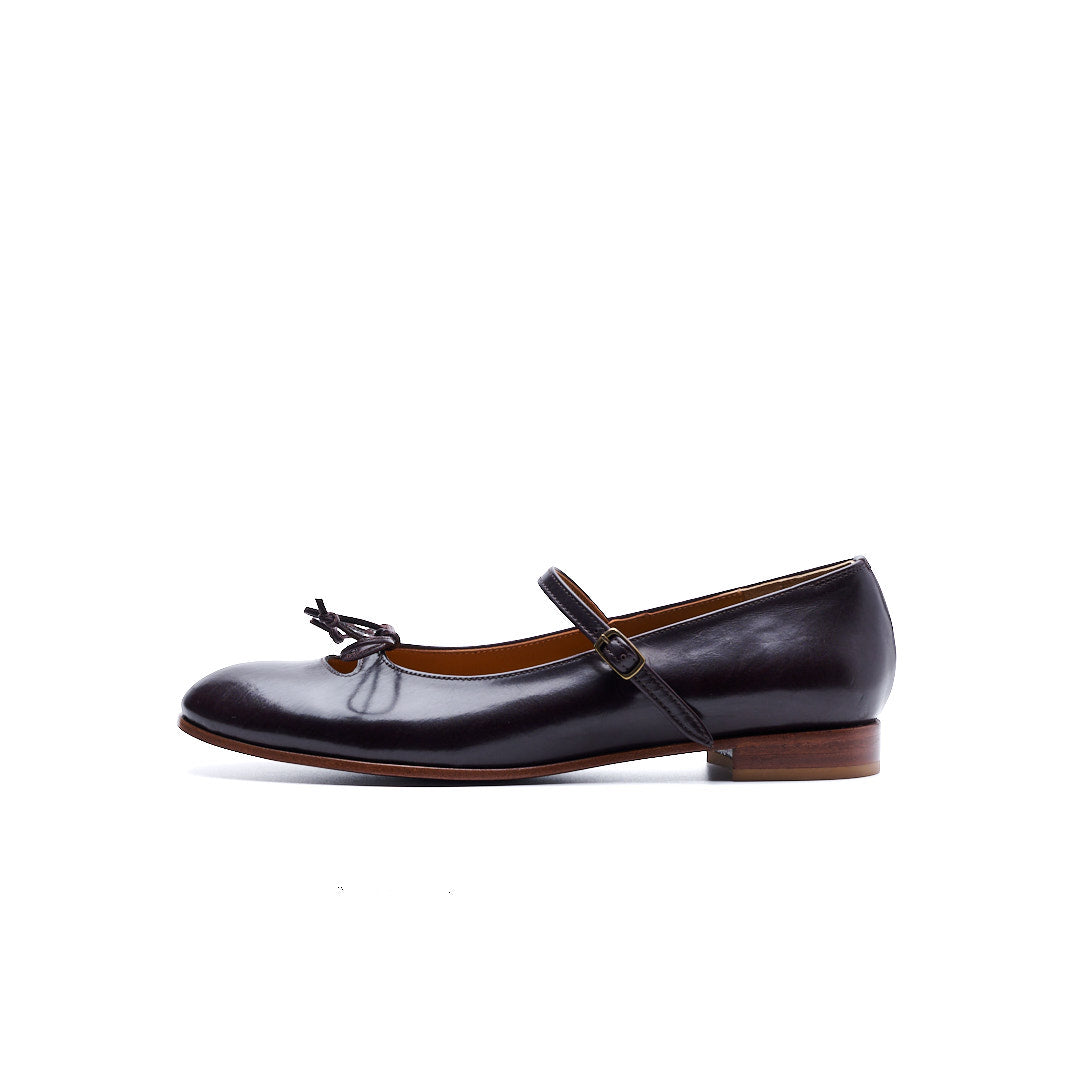 C-2369 RIBBON & STRAP FLAT SHOES DBR