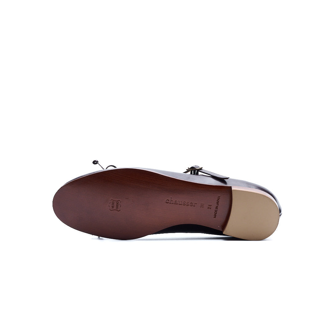 C-2369 RIBBON & STRAP FLAT SHOES DBR