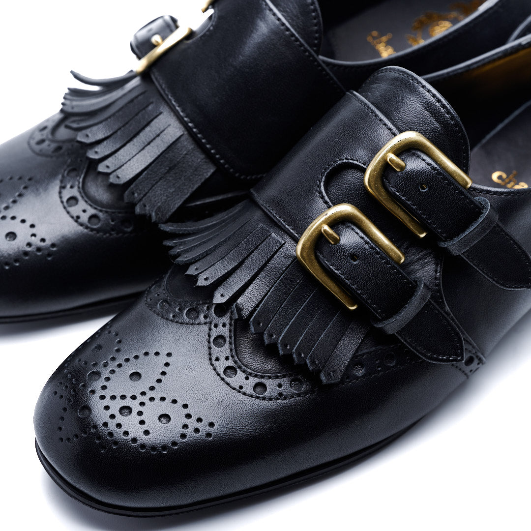 C-2370 DOUBLE MONK WINGTIP SHOES BL