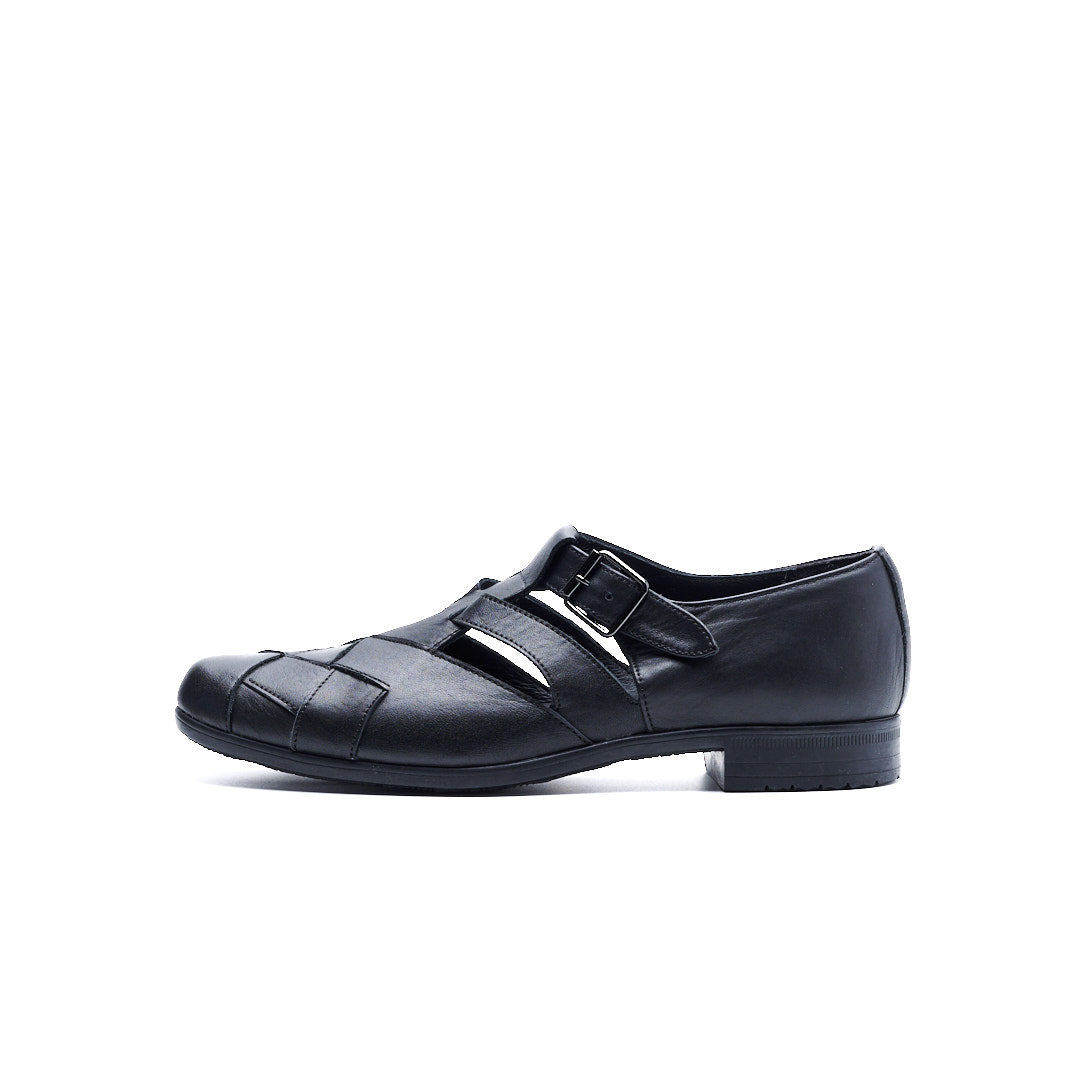 TR-029 WOVEN LEATHER STRAP SHOES BL