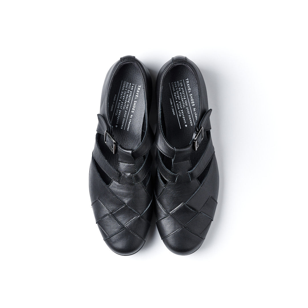 TR-029 WOVEN LEATHER STRAP SHOES BL