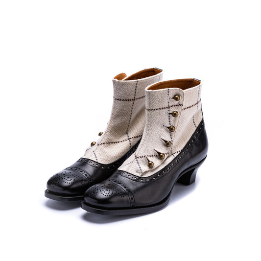 PC-5053TW　BUTTON HEEL BOOTS BL/WHTW
