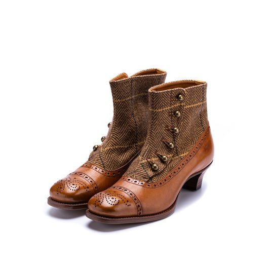 PC-5053TW　BUTTON HEEL BOOTS BR/BRTW