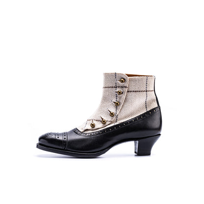 PC-5053TW　BUTTON HEEL BOOTS BL/WHTW