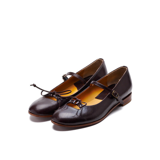 C-2369　RIBBON & STRAP FLAT SHOES DBR