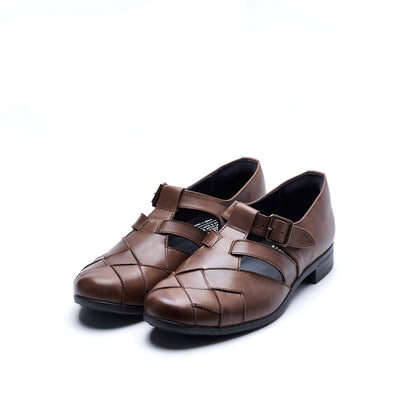 TR-029　WOVEN LEATHER STRAP SHOES DBR