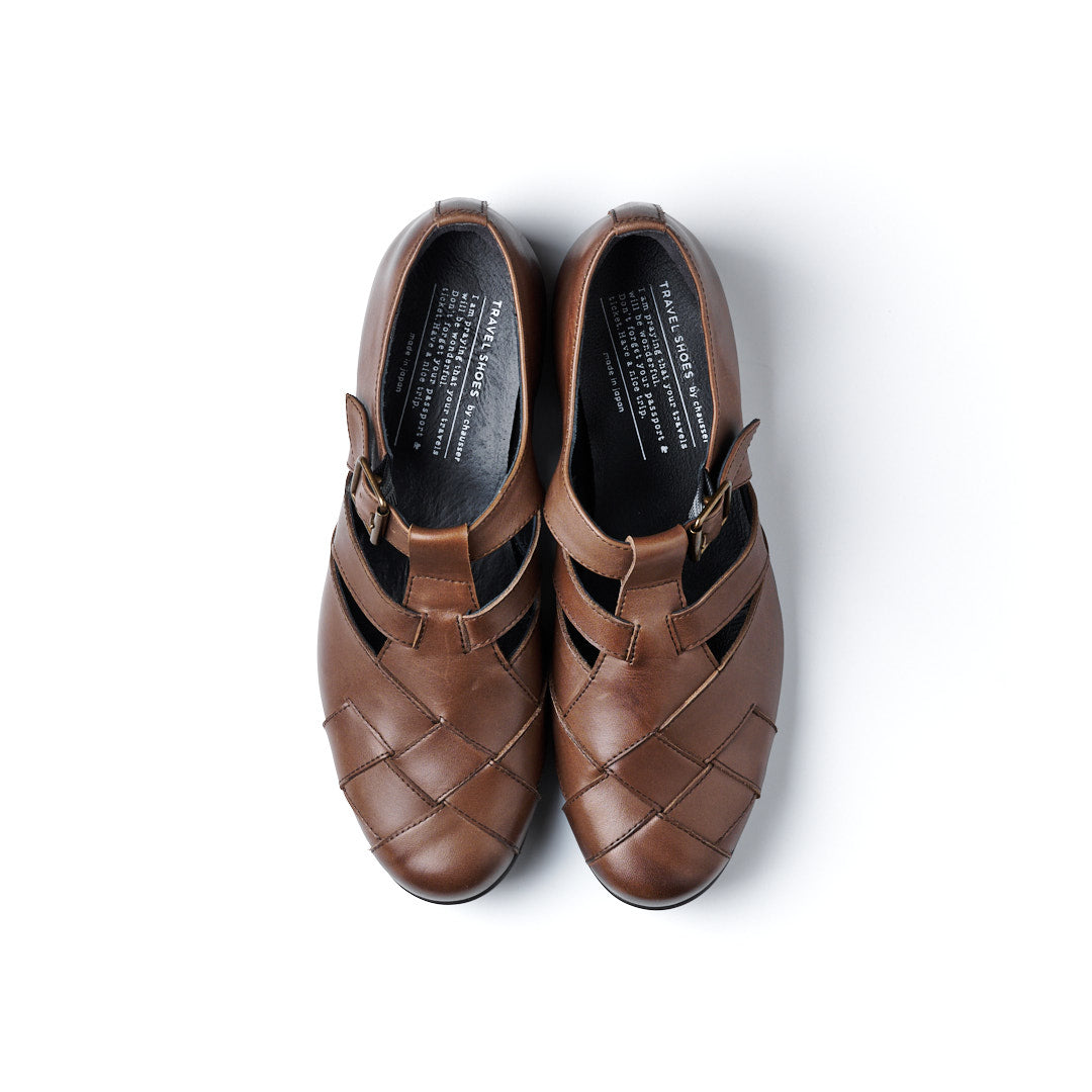 TR-029 WOVEN LEATHER STRAP SHOES DBR – chausser online store